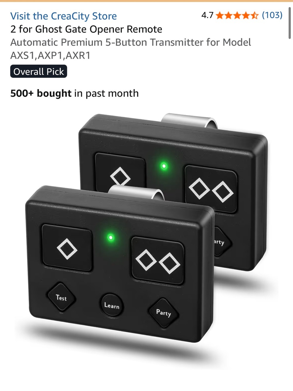 Ghost gate - Black 5-Button Garage/Gate Remote Transmitter (2-Pack)